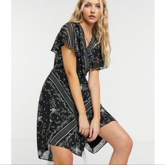 ALLSAINTS Kaiya Assam Print Asymmetrical Wrap Dress - Picture 5 of 12
